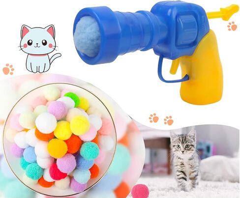 ML - EMEL Cat Toy Ball Launcher، لعبة تفاعلية للقطط الداخلية، مسدس للقطط مع 70 كرة قطيفة، لعبة للقطط للقطط المنزلية، ألعاب تمرين للقطط الصغيرة والبالغة، ألعاب القطط الصغيرة in Saudi Arabia