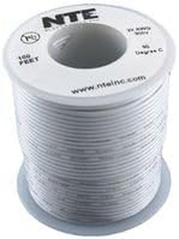 سلك ربط من NTE Electronics WHS22-09-100، صلب، نوع 22 مقياس، طول 100 بوصة، 300 فولت، أبيض in Saudi Arabia