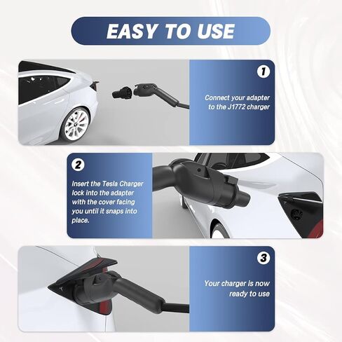 محول شاحن J1772 إلى Tesla مع قفل شاحن 80A MAX/240VAC متوافق مع محول شاحن SAE J1772 EV إلى طراز Tesla 3، Y، S، X in Saudi Arabia