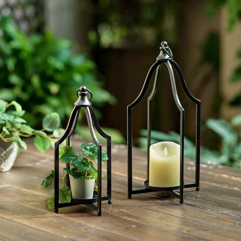Staymoment Metal Lantern Decorative Set of 2 - Rustic Farmhouse Candle Holder Hanging Lanterns for Table Centerpiece Fireplace Mantle Shelf Porch, 15" & 11" Modern Home Decor Indoor Outdoor, White in Saudi Arabia