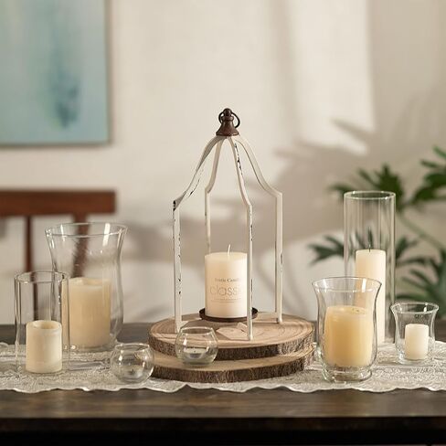 Staymoment Metal Lantern Decorative Set of 2 - Rustic Farmhouse Candle Holder Hanging Lanterns for Table Centerpiece Fireplace Mantle Shelf Porch, 15" & 11" Modern Home Decor Indoor Outdoor, White in Saudi Arabia