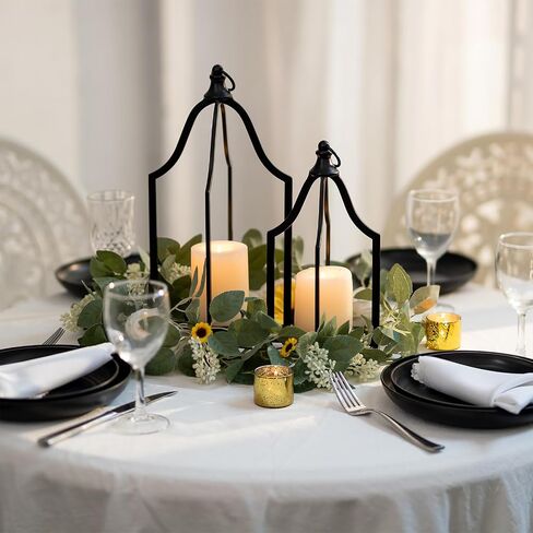 Staymoment Metal Lantern Decorative Set of 2 - Rustic Farmhouse Candle Holder Hanging Lanterns for Table Centerpiece Fireplace Mantle Shelf Porch, 15" & 11" Modern Home Decor Indoor Outdoor, White in Saudi Arabia