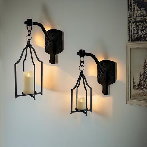 Staymoment Metal Lantern Decorative Set of 2 - Rustic Farmhouse Candle Holder Hanging Lanterns for Table Centerpiece Fireplace Mantle Shelf Porch, 15" & 11" Modern Home Decor Indoor Outdoor, White in Saudi Arabia