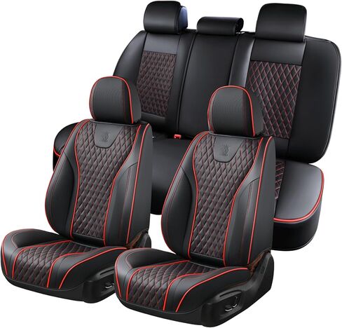 Doogo Car Seat Covers Full Set, Nappa Leather Seat Covers, Waterproof 5 Seats Black and Red Seat Covers for Car, Car Seat Protector Accessories Fit for Most Vehicles (Black&Red,Full Set) in Saudi Arabia