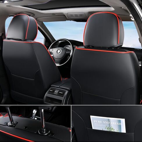Doogo Car Seat Covers Full Set, Nappa Leather Seat Covers, Waterproof 5 Seats Black and Red Seat Covers for Car, Car Seat Protector Accessories Fit for Most Vehicles (Black&Red,Full Set) in Saudi Arabia