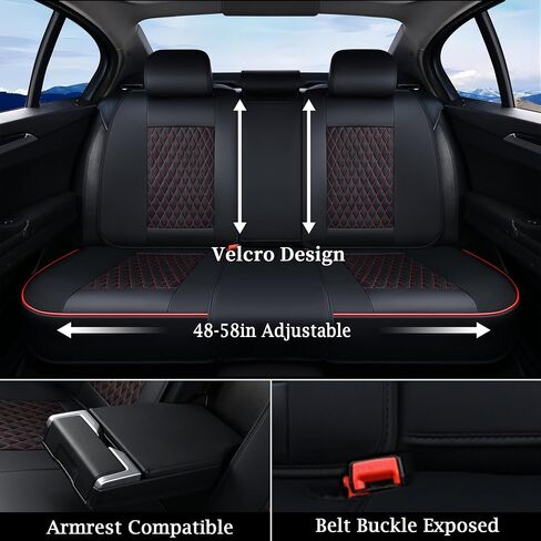 Doogo Car Seat Covers Full Set, Nappa Leather Seat Covers, Waterproof 5 Seats Black and Red Seat Covers for Car, Car Seat Protector Accessories Fit for Most Vehicles (Black&Red,Full Set) in Saudi Arabia