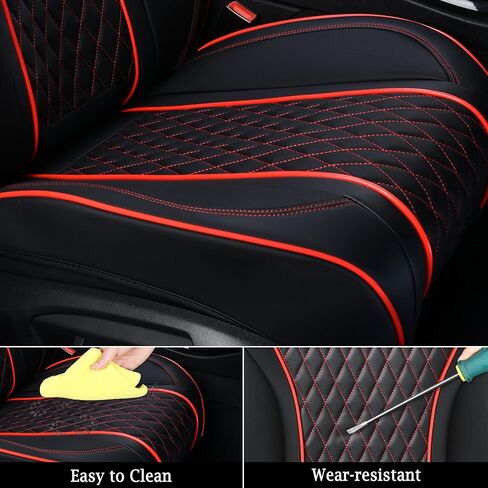 Doogo Car Seat Covers Full Set, Nappa Leather Seat Covers, Waterproof 5 Seats Black and Red Seat Covers for Car, Car Seat Protector Accessories Fit for Most Vehicles (Black&Red,Full Set) in Saudi Arabia