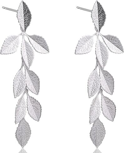 Rose Gold Long Leaf Stud Earrings Leaf Drop Dangle Earrings for Women Plant Earrings for Gift in Saudi Arabia