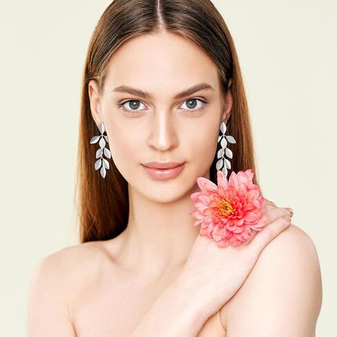 Rose Gold Long Leaf Stud Earrings Leaf Drop Dangle Earrings for Women Plant Earrings for Gift in Saudi Arabia