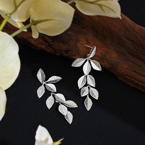 Rose Gold Long Leaf Stud Earrings Leaf Drop Dangle Earrings for Women Plant Earrings for Gift in Saudi Arabia