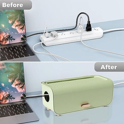 Stylish Cable Management Box Large by Desk York - Cord Organizer Box to Hide Power Strips - Surge Protector Cable Organizer Box for Home and Office - Cord Hider Green Box with Wire Organizer in Saudi Arabia