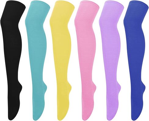 ONESING 6 أزواج من الجوارب النسائية ذات الفخذ العليا شريطية فوق الركبة، جوارب طويلة لتدفئة الساق للارتداء اليومي الكاجوال، كوسبلاي in Kuwait