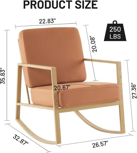 Rocking Chair - Nursery Glider Rocker Indoor Comfy Accent Chair Non-Slip Armchair Cozy with Upholstered Seat Cushion and Metal Frame for Mom and Baby Seniors Living Room Bedroom (Light Orange) in Saudi Arabia
