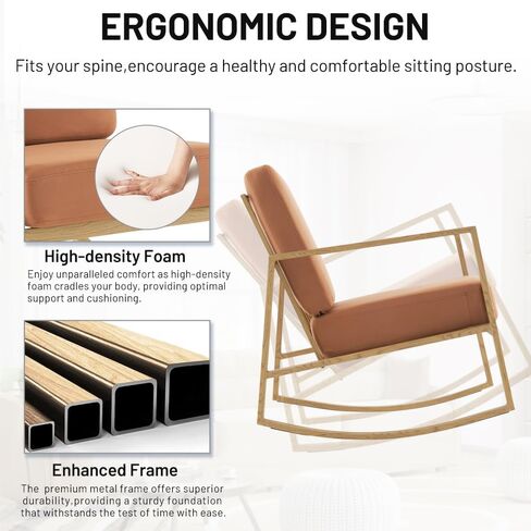 Rocking Chair - Nursery Glider Rocker Indoor Comfy Accent Chair Non-Slip Armchair Cozy with Upholstered Seat Cushion and Metal Frame for Mom and Baby Seniors Living Room Bedroom (Light Orange) in Saudi Arabia
