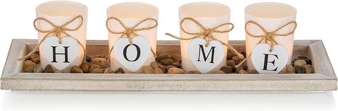 مجموعة حامل شموع Hanobe للقطعة المركزية: صينية مزرعة ريفية مع 4 حوامل زجاجية وصخور لغرفة الطعام وطاولة القهوة وديكور المنزل in Kuwait