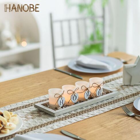 مجموعة حامل شموع Hanobe للقطعة المركزية: صينية مزرعة ريفية مع 4 حوامل زجاجية وصخور لغرفة الطعام وطاولة القهوة وديكور المنزل in Kuwait