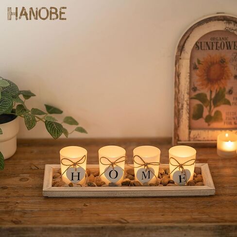 مجموعة حامل شموع Hanobe للقطعة المركزية: صينية مزرعة ريفية مع 4 حوامل زجاجية وصخور لغرفة الطعام وطاولة القهوة وديكور المنزل in Kuwait