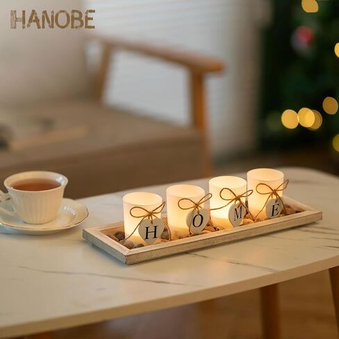 مجموعة حامل شموع Hanobe للقطعة المركزية: صينية مزرعة ريفية مع 4 حوامل زجاجية وصخور لغرفة الطعام وطاولة القهوة وديكور المنزل in Kuwait