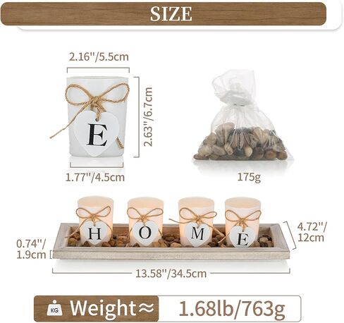 مجموعة حامل شموع Hanobe للقطعة المركزية: صينية مزرعة ريفية مع 4 حوامل زجاجية وصخور لغرفة الطعام وطاولة القهوة وديكور المنزل in Kuwait