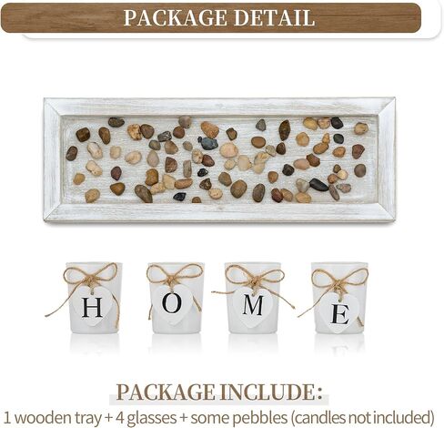مجموعة حامل شموع Hanobe للقطعة المركزية: صينية مزرعة ريفية مع 4 حوامل زجاجية وصخور لغرفة الطعام وطاولة القهوة وديكور المنزل in Kuwait