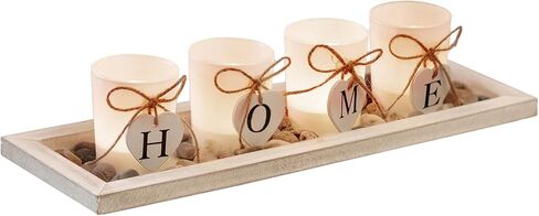 مجموعة حامل شموع Hanobe للقطعة المركزية: صينية مزرعة ريفية مع 4 حوامل زجاجية وصخور لغرفة الطعام وطاولة القهوة وديكور المنزل in Kuwait