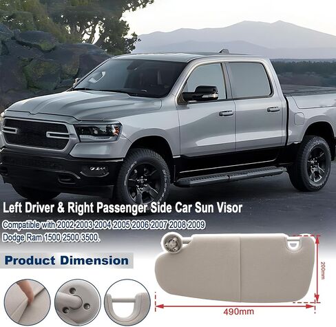 Geloo Car Sun Visor Left Driver & Right Passenger Sides Replacement for 2002 2003 2004 2005 2006 2007 2008 2009 Dodge Ram 1500 2500 3500 Replaces 1CT18TL2AA 1CT11TL2AA（Gray） in Saudi Arabia