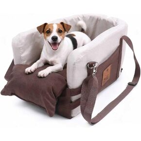 JZXOIVA Console Dog Car Seat & Travel Bed for Small/Medium Dogs, Booster Dog Car Seat with Safety Tether, Non-Slip Base, Washable Cover, Front or Back Seat Pet Carrier Bed, Black in Kuwait