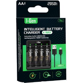 G429 Smart Battery Charger Set, 4 Slots with 4 AA 2950mAh High Capacity Rechargeable Batteries for Household Devices, Remotes, Toys, Cameras in Saudi Arabia