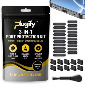USB C Dust Plug Set 3-in-1 with Cleaning Brush, Phone Speaker Cleaner, Type-C Port Covers, Charging Port Cleaner Tool, iPhone Cleaning Kit & Phone Cleaner Accessories for Ports & Speaker Mesh in Saudi Arabia