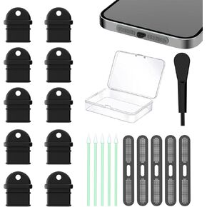 غطاء قابس غبار USB C، قابس منفذ شحن من النوع C، لهاتف iPhone 16,15، Galaxy S24–S8، Kindle، Pixel، Steam Deck، أجهزة iPad ونوع C - غطاء شاحن، واقي منفذ USB، مع فرشاة سوداء (10 عبوات) in Kuwait