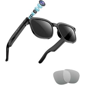 AI Smart Camera Glasses, 1080P HD Video + 8MP Photo, Bluetooth Open Ear Music & Calls, Interchangeable Sunglasses/Clear Lenses, No Subscription, for Travel & Vlogging in Saudi Arabia