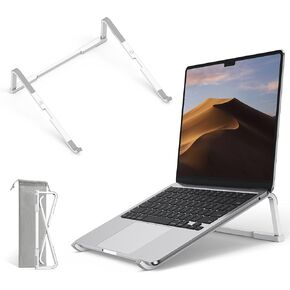 OMOTON Portable Laptop Stand for Desk, Foldable Aluminum Laptop Riser, Ergonomic Computer Stand Compatible with for MacBook Pro/Air, Dell, HP, Lenovo, 10-17.3'' (Silver) in Kuwait