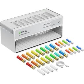 بطاريات AA AAA ذات 8 فتحات قابلة لإعادة الشحن مع محطة شحن البطارية واختبارها مع تخزين تلقائي للإسقاط، شاحن بطارية ذكي من الليثيوم NiMH NiCd، شاشة حبر إلكتروني ذكية، اكتشاف البطاريات السيئة، 3 ساعات C in Kuwait