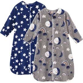 كيس نوم للأطفال من الصوف بأكمام طويلة من 6 إلى 12 شهرًا، بطانية يمكن ارتداؤها 2.0 توغ مع كيس نوم دافئ بسحاب ثنائي الاتجاه للأطفال حديثي الولادة - ديناصور رمادي أبيض متوسط in Kuwait