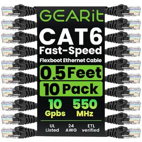 GEARit 10-Pack Cat6 كابل التصحيح 1.5 قدم / 18 بوصة Cat 6 إيثرنت كابل Snagless مرن ناعم - سلسلة بريميوم - أزرق in Kuwait