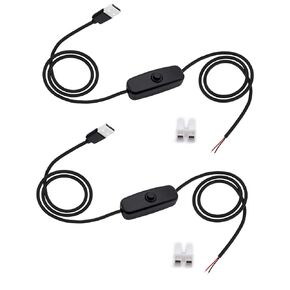 2 قطعة 4.92FT 5V USB 2.0 كابل تمديد التبديل، قابس ذكر إلى 2 دبوس سلك عاري، سلك طاقة DIY لشرائط LED، مراوح USB، مصباح مكتب، مسجل القيادة (أسود) in Kuwait