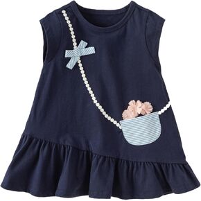 فستان صيفي للفتيات الصغيرات من DAVE&BELLA فساتين لعب سادة بدون أكمام للفتيات الصغيرات فستان صيفي للشاطئ للأطفال مع حقيبة لطيفة in Kuwait