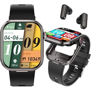 ساعة ZJX الذكية مع سماعات أذن، ساعة رياضية 2 في 1 مع عداد الخطى، ساعة لياقة متينة مقاس 2.02 بوصة، السعرات الحرارية، مراقب النوم، مراقب معدل ضربات القلب، أكثر من 100 وضع للتمرين لنظامي التشغيل iOS وAndroid in Kuwait