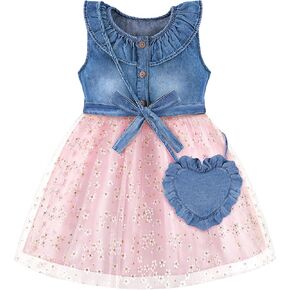 HONGTEYA Toddler Girl Dress Baby Denim Summer Clothes Outfit with Cute Bag in Kuwait