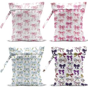 4 Pack Cute Pink Blue Bow Watercolor Leopard Bow Wet Bag Waterproof Reusable Wet Dry Bag for Swimsuit Dirty Clothes Diaper Beach Pool Gym Party Camping Toiletries Gift for Women Mom Birthday Christmas in Kuwait