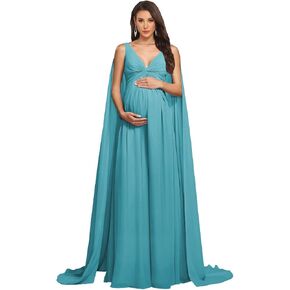 فستان حمل نسائي من الشيفون لالتقاط الصور مع فستان استحمام الطفل بطيات ورقبة على شكل حرف V in Kuwait