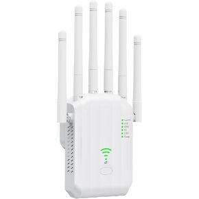 WiFi 6 Extender, AX1900 Dual Band WiFi Booster with 6 High-Gain Antennas, Covers Up to 12000 Sq.Ft for 105+ Devices. Features Gigabit Ethernet Port & Easy Setup for Seamless Whole Home Mesh WiFi in Kuwait