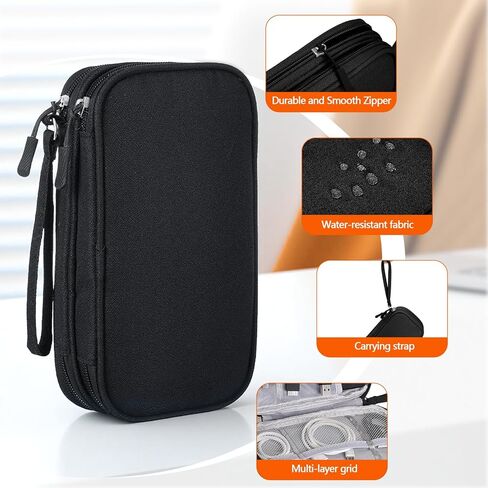 Double Layer Electronic Cable Organizer, Portable Waterproof Travel Storage Bag for Accessories, Cords, Chargers, Phones, Earphones - Black in Saudi Arabia