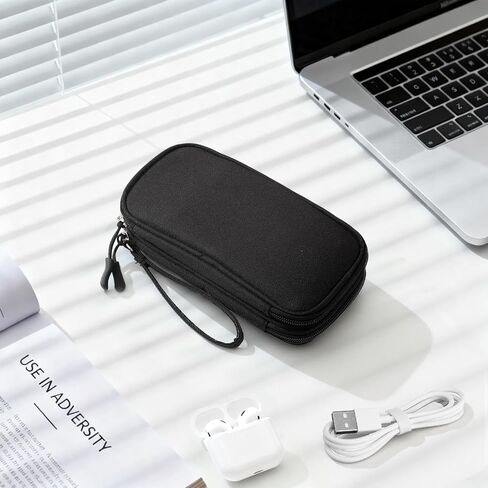 Double Layer Electronic Cable Organizer, Portable Waterproof Travel Storage Bag for Accessories, Cords, Chargers, Phones, Earphones - Black in Saudi Arabia