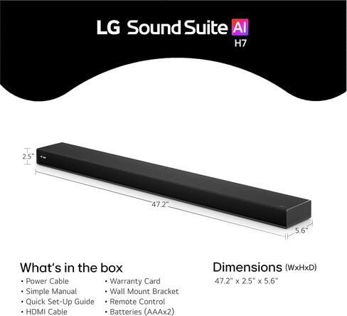 LG H7 Soundbar – 9.1.6 Channel Spatial Audio with Wireless Dolby Atmos FlexConnect – α11 AI Processor Gen 3, Expandable with W7 Subwoofer & M5/M7 Speakers (New 2026 Model) in Saudi Arabia