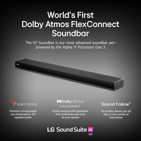 LG H7 Soundbar – 9.1.6 Channel Spatial Audio with Wireless Dolby Atmos FlexConnect – α11 AI Processor Gen 3, Expandable with W7 Subwoofer & M5/M7 Speakers (New 2026 Model) in Saudi Arabia