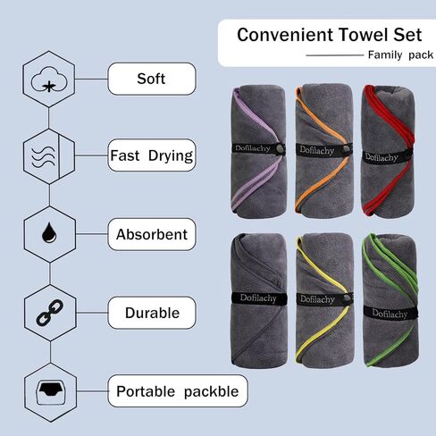 Dofilachy 6 Pack Camping Towel - Camping Towels Quick Dry Towel Microfiber Travel Sports Towel for Camp Bath Beach Swim, Large 24" x 48" in Saudi Arabia