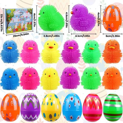 JOICEE 24 Pack Easter Eggs Filled LED Chick Duck Puffer Balls,Light Up Glowing Stress Relief Fidget Squeeze Sensory Soft Ball for Kids Easter Basket Stuffers Easter Eggs Hunt Gifts Party Favors in Saudi Arabia
