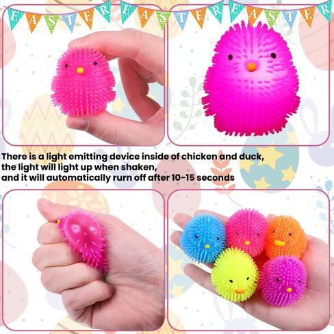 JOICEE 24 Pack Easter Eggs Filled LED Chick Duck Puffer Balls,Light Up Glowing Stress Relief Fidget Squeeze Sensory Soft Ball for Kids Easter Basket Stuffers Easter Eggs Hunt Gifts Party Favors in Saudi Arabia