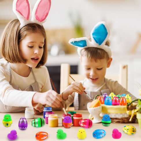 JOICEE 24 Pack Easter Eggs Filled LED Chick Duck Puffer Balls,Light Up Glowing Stress Relief Fidget Squeeze Sensory Soft Ball for Kids Easter Basket Stuffers Easter Eggs Hunt Gifts Party Favors in Saudi Arabia